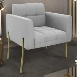 Poltrona Sala Pés Metálicos Dourado Ana Suede Cinza - Ibiza