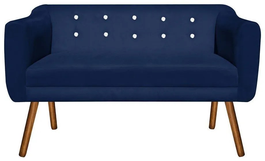 Namoradeira 02 Lugares Julia Suede Azul Marinho com Strass Pés Palito Castanho D'Rossi