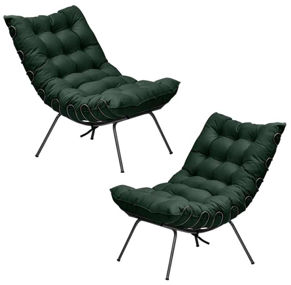 Kit 2 Poltronas Decorativas Sala de Estar Abel Base de Ferro Preto Suede Verde G41 - Gran Belo