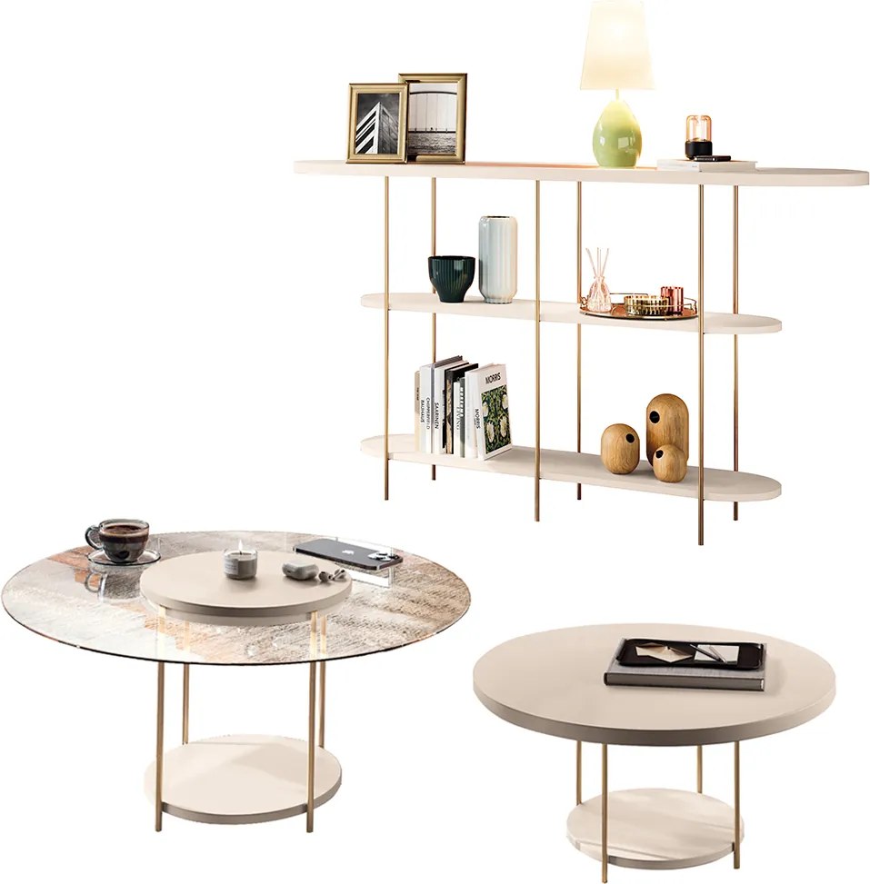 Conjunto Infinity Aparador e 2 Mesas Centro Sky Tampo MDF/Vidro Off White G26 - Hb Móveis