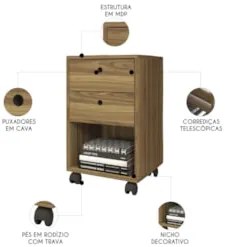 Gaveteiro Escritório 38cm 2 Gavetas e Nicho Una Mel C01 - Mpozenato