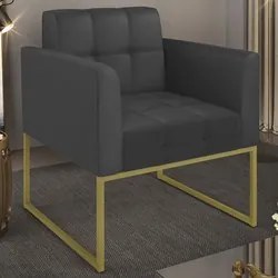 Poltrona Decorativa Base Industrial Dourado Ana Sintético Preto - Ibiz