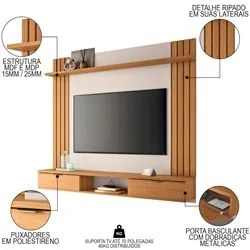 Painel Para TV 70 Pol 180cm Ripado 2 Portas Solle H01 Off White/Cinamo
