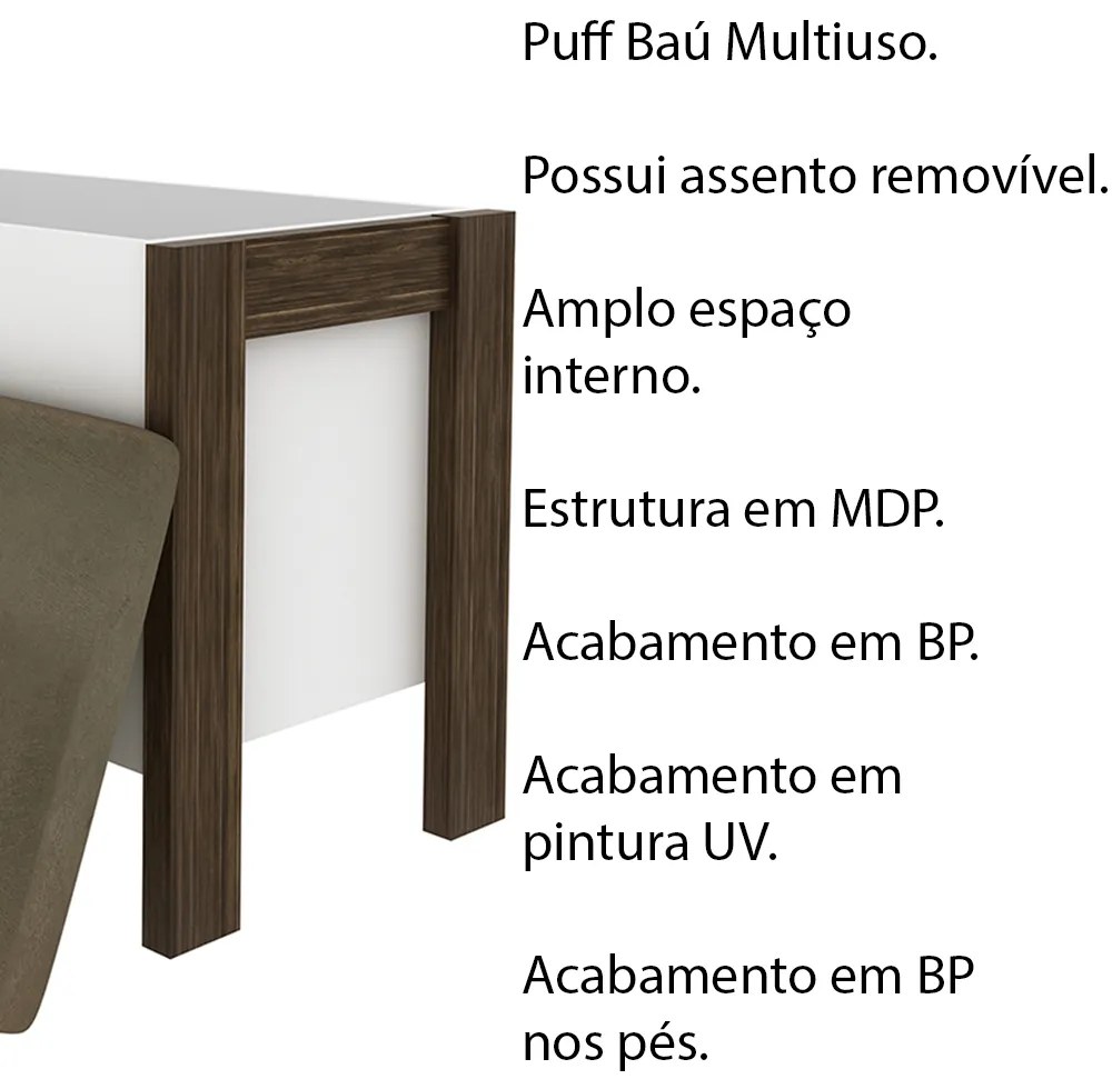 Puff Baú para Sala de Estar AZ1013 MDP Branco/Nogal G69 - Gran Belo