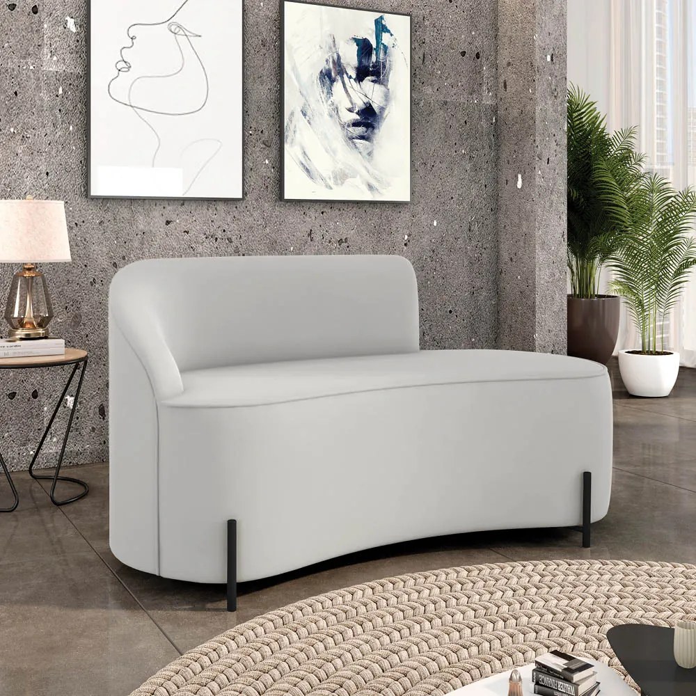Sofá 2 Lugares Orgânico 140cm Pé Ferro Preto Morgan Veludo D03 - D'Rossi - Cinza