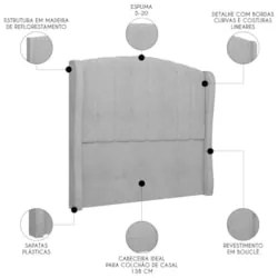 Cabeceira Casal Cama Box 140cm Glenda Z04 Boucle Cinza - Mpozenato