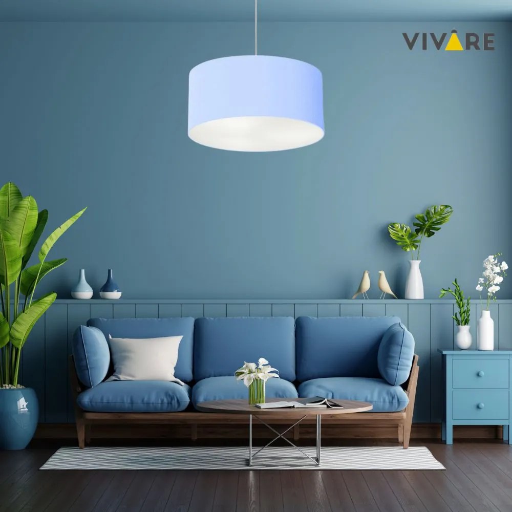 Lustre Pendente Cilíndrico Md-4099 Cúpula em Tecido 40x25cm Azul Bebê - Bivolt