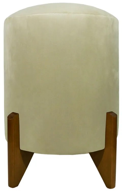 Puff Redondo Evo Peach em Veludo com Pés Escandinavo - Cru - Pequeno 35cm