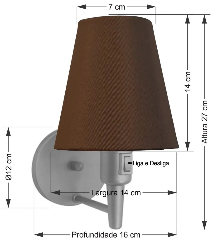 Arandela Cone Md-2013 Cinza C/ Inter Liga e Desl Cúpula em Tecido Café - Bivolt