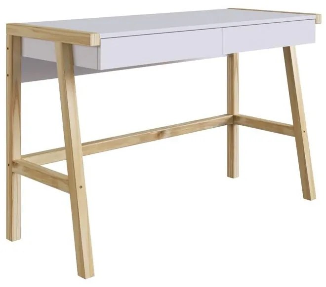 Mesa Escrivaninha Noble Pinus Natural 120cm 2 Gavetas Branca