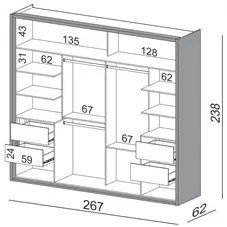 Guarda Roupa Casal com Espelho 267cm 2 Portas 100% MDF TW603E Off Whit