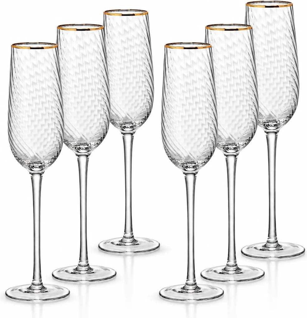 Jogo de 6 Taças de Champagne c/ Borda Dourada Lumina - Incolor  Incolor