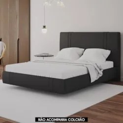 Cama Casal Flutuante Com Cabeceira 140cm Lyra Sintético Preto S05 - Mp