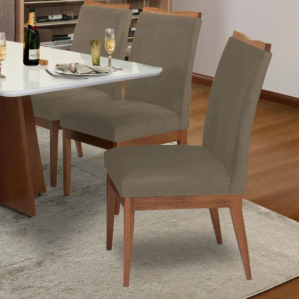 Conjunto 6 Cadeira Decorativa Leticia Veludo Cappuccino
