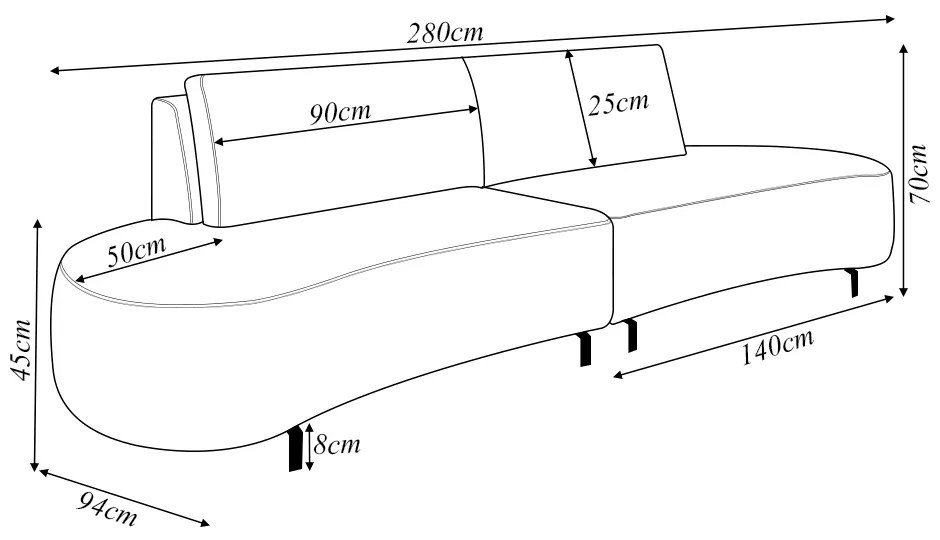 Sofá Bipartido Sala de Estar Jamaica 280cm Curvo Pés Alumínio Veludo Azul G52 - Gran Belo