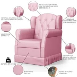 Poltrona de Amamentação Balanço e Puff Lucy Z39 Sintético Rosa - Mpoze