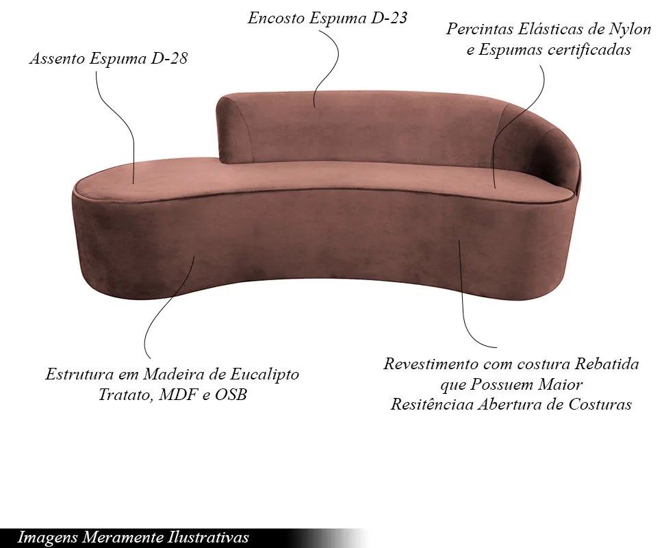Sofá Decorativo 3 Lugares 210cm Abby Encosto Direito Curvo Veludo Malbec G15 - Gran Belo