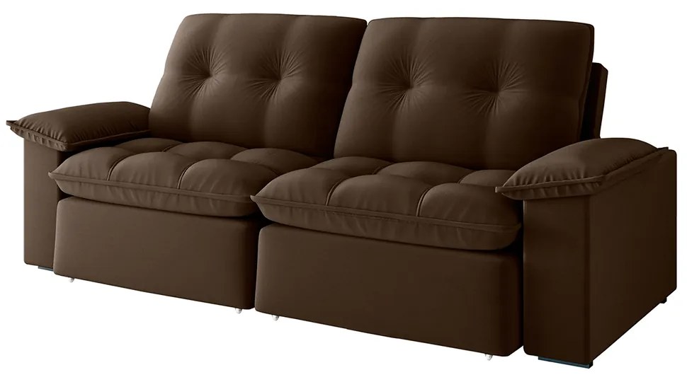 Sofá 2 Lugares Retrátil Bolívia 180 cm Veludo Marrom Pés Tabaco K01 - D'Rossi