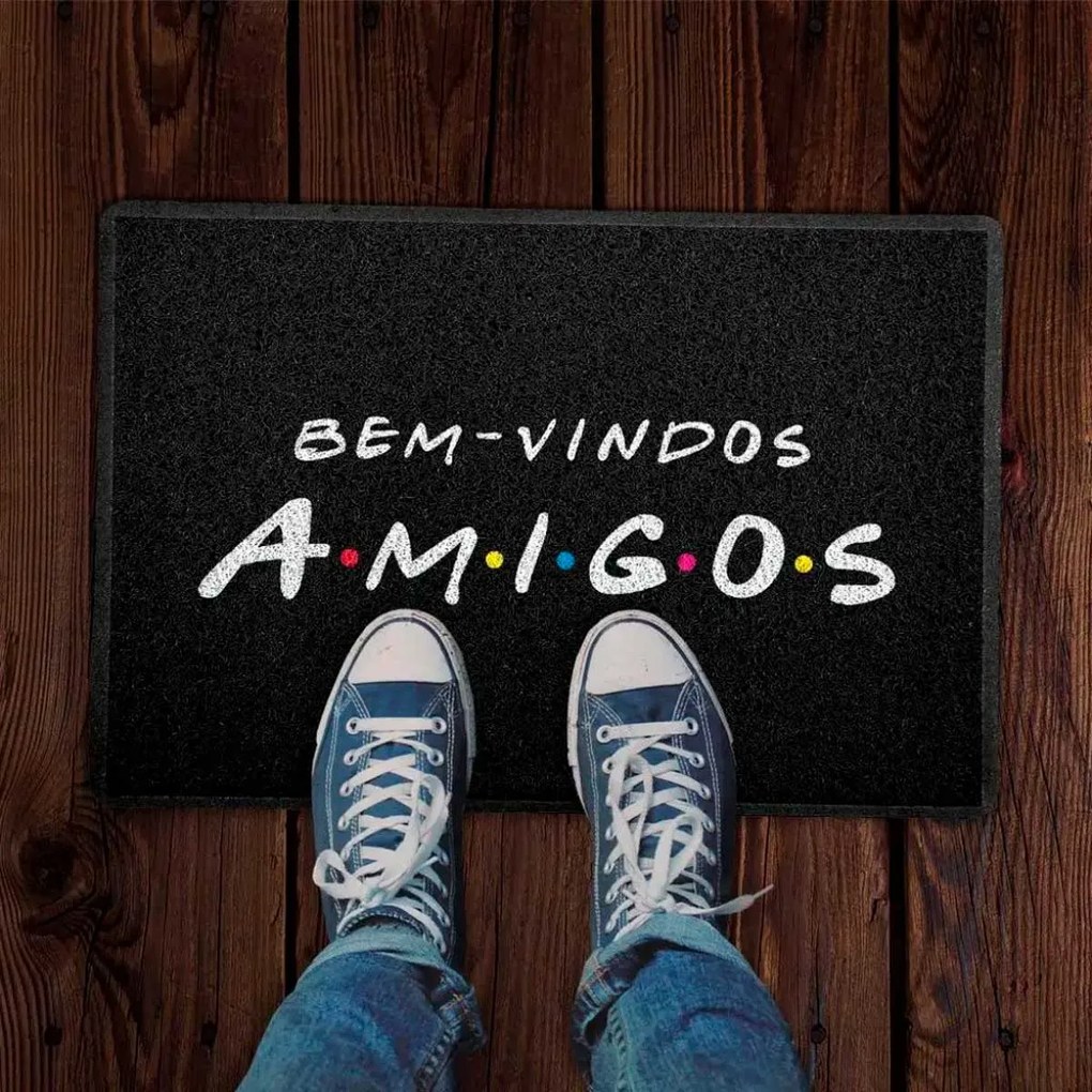 Capacho Geek Friends Bem Vindo Amigos Preto