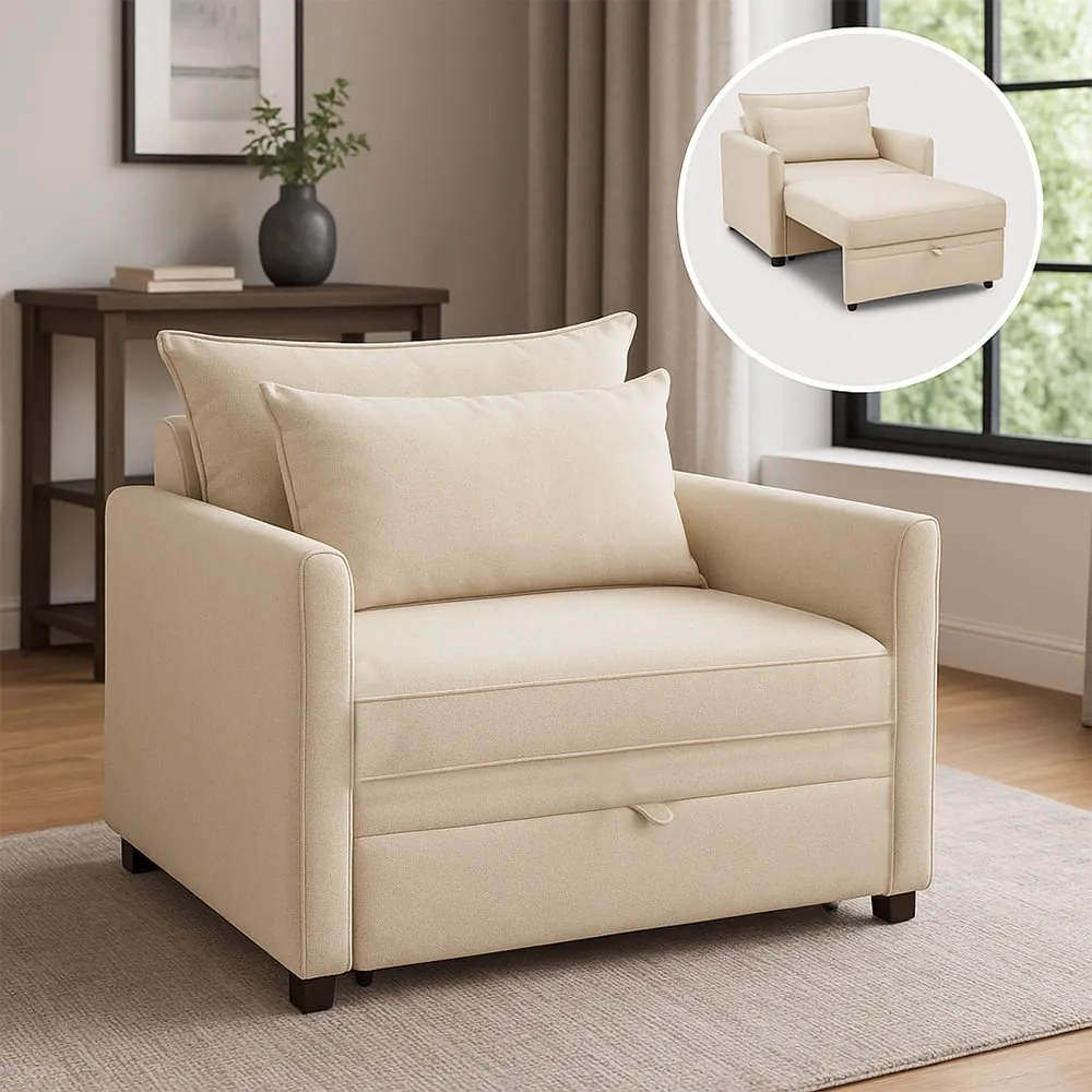 Poltrona Cama Retrátil Solteiro com Rodízio Cloe Bouclê E03 - D'Rossi - Bege