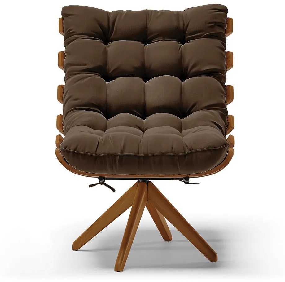 Poltrona Giratória Costela Suede Base de Madeira MA30 M11 - D'Rossi - Marrom