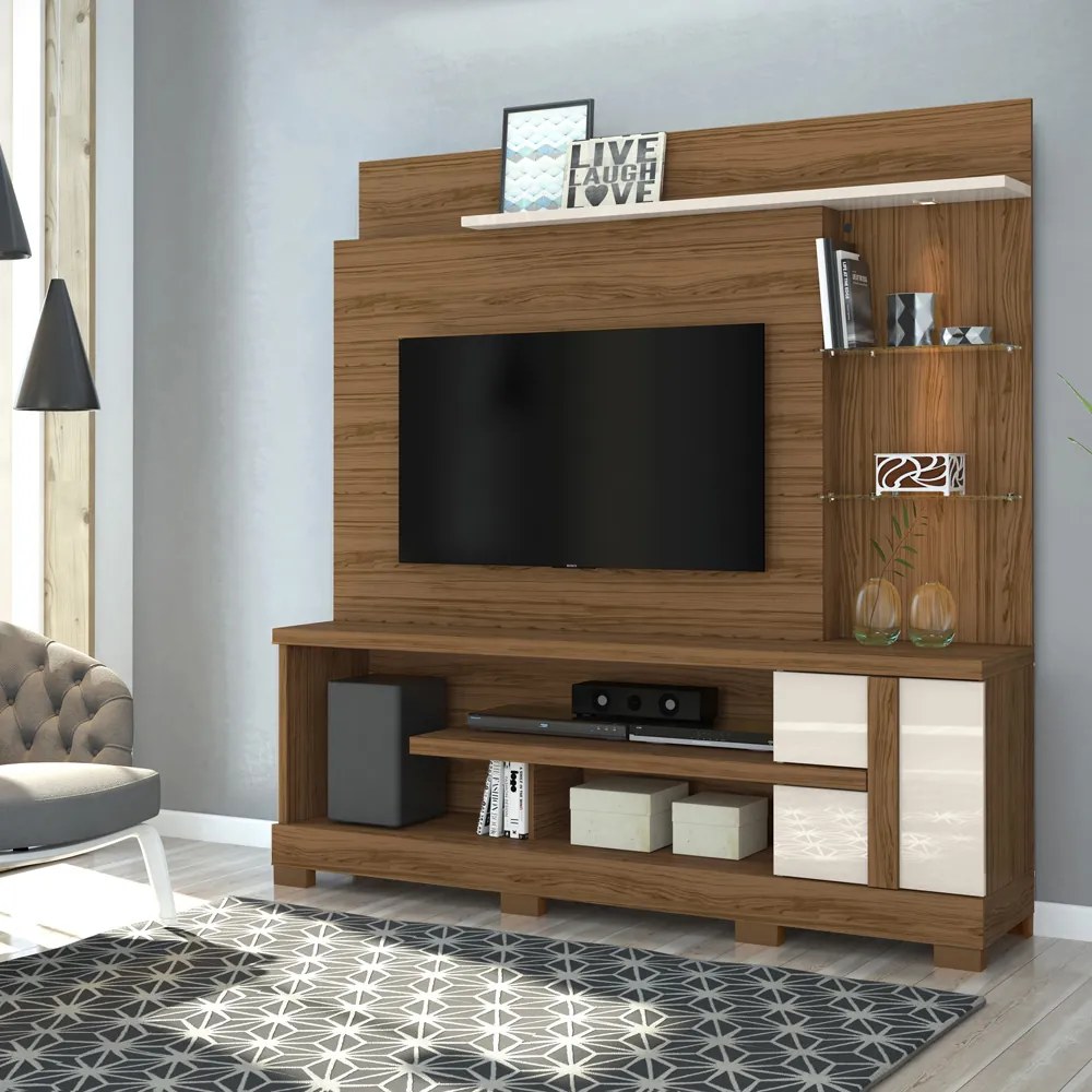 Estante de TV 55 Pol 182cm com Pé para Sala Elaris M20 - D'Rossi - Naturale e Off White