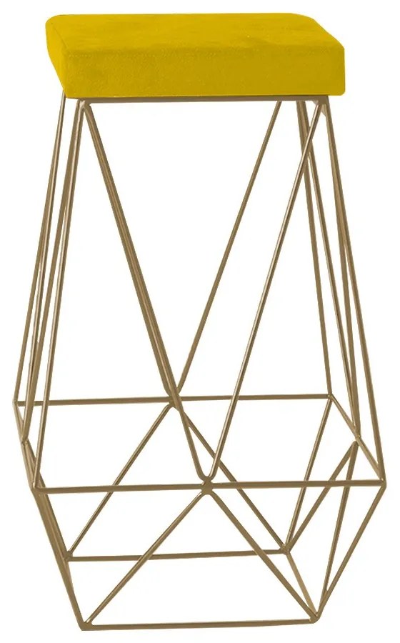 Banqueta Decorativa Kathy Base Gold Suede Amarelo G41 - Gran Belo