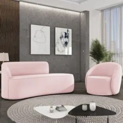 Sofá 2 Lugares 140cm Wendi e Poltrona Steve Suede Rosa Bebê I01  - Mpo