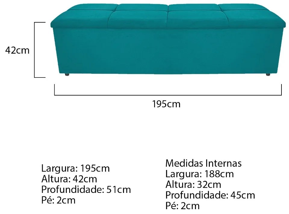 Calçadeira Munique 195 cm King Size Suede Azul Turquesa - ADJ Decor