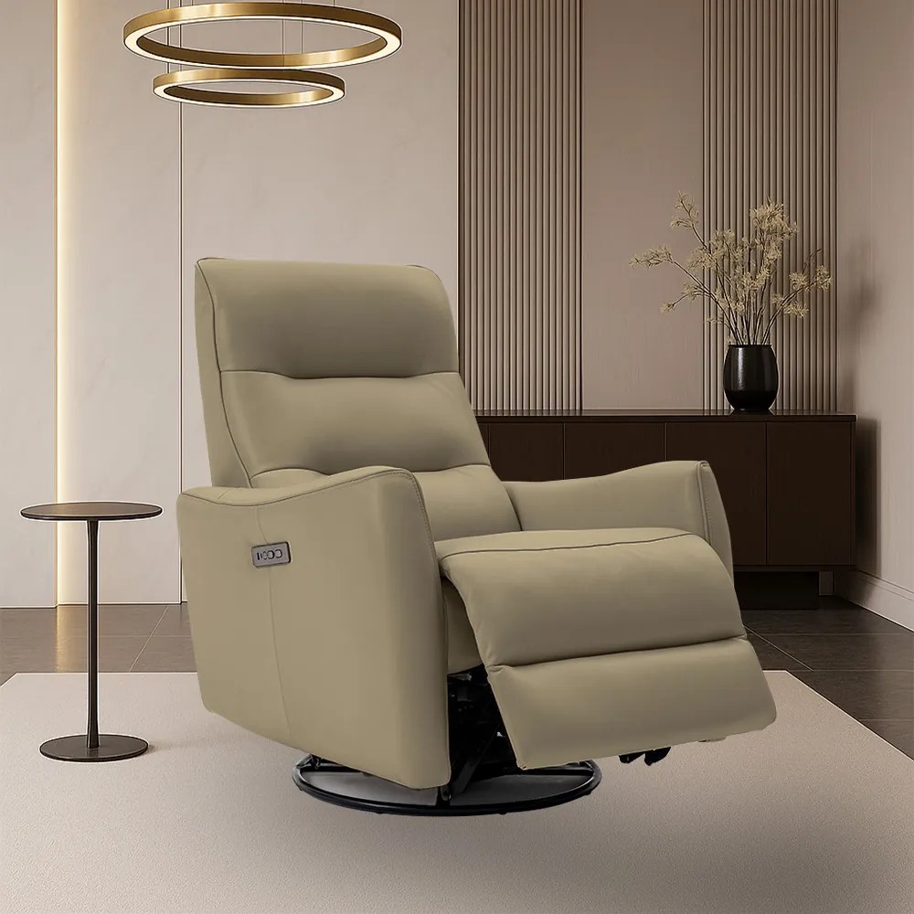 Poltrona do Papai Reclinável Elétrica Sala de Estar Plaza USB e USB-C Gira Balança Couro Cappuccino G40 - Gran Belo