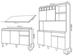 Cozinha Compacta Alice e Balcão Gabinete Com Tampo Tatiane 120cm Preto