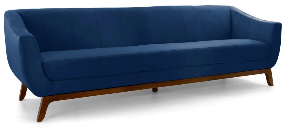 Sofá 3 Lugares Odeon D07 230cm Base Madeira Veludo Marinho - D'Rossi