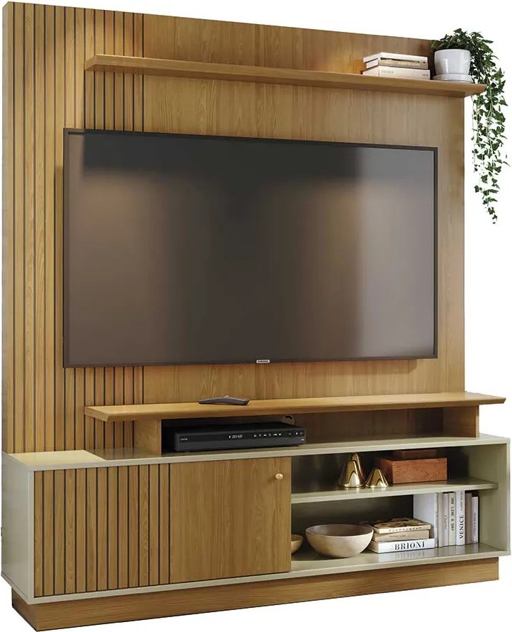 Home Theater Homero Porta 2 Prateleiras MDP até 65 Cumaru/Opala G97 - Gran Belo