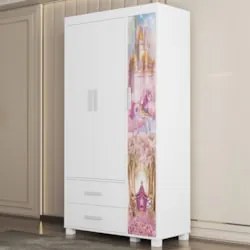 Guarda Roupa Infantil 89cm Com 3 Portas Carruagem Rosa Z53  - Mpozenat