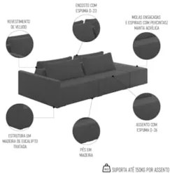Sofá Ilha Modular com Puff para Sala Living 232cm Georgia Z08 Veludo C
