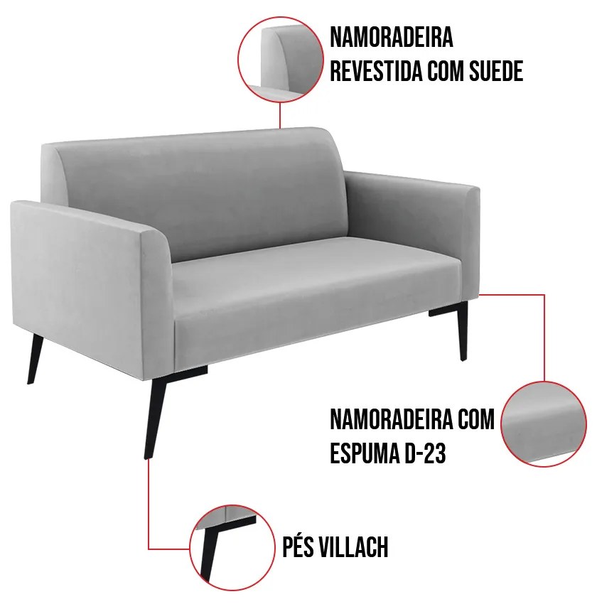 Sofá Namoradeira Pés Villach Marisa Suede D03 - D'Rossi - Cinza