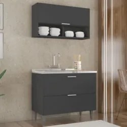 Armário de Cozinha CP01 Com Pia 100cm Pérola Z34 Preto      - Mpozenat