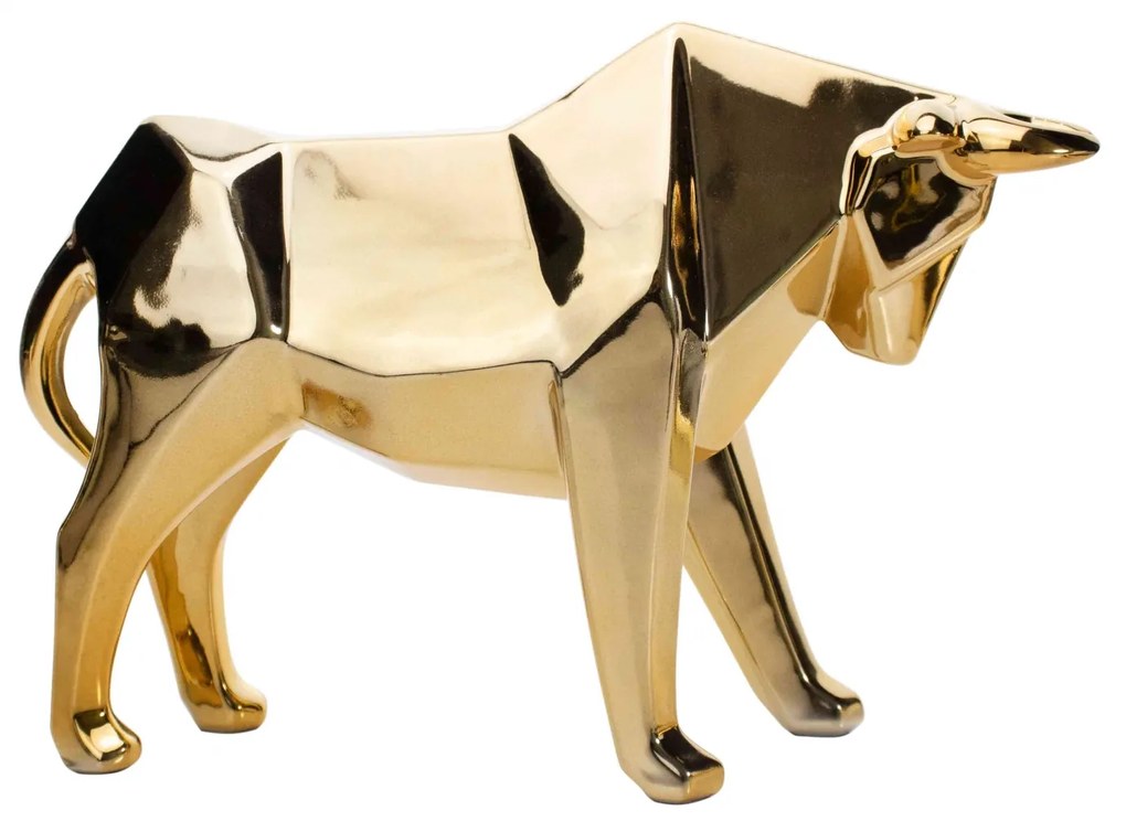 Escultura Decorativa Touro Dourado Em Cerâmica 20x30x9 Cm - D'Rossi