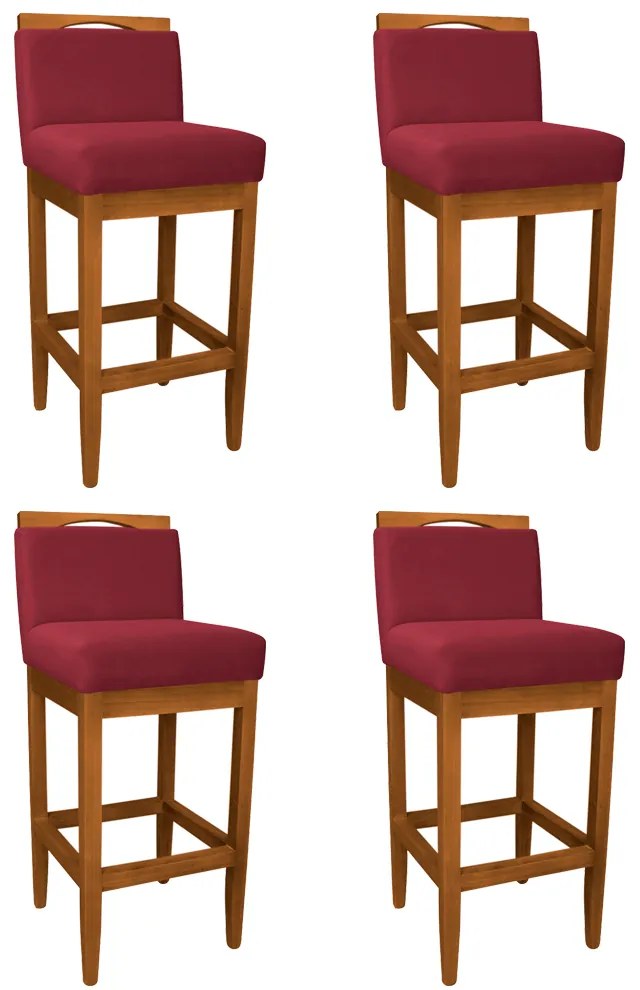 Kit 4 Banquetas Decorativa Elis Veludo Vermelho