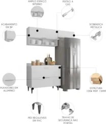 Armário de Cozinha Com Tampo CP03 170cm Pérola Branco Z34     - Mpozen