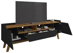 Rack Bancada para TV 70 Pol Pés Retrô 180cm Flora B02 Preto/Naturalle