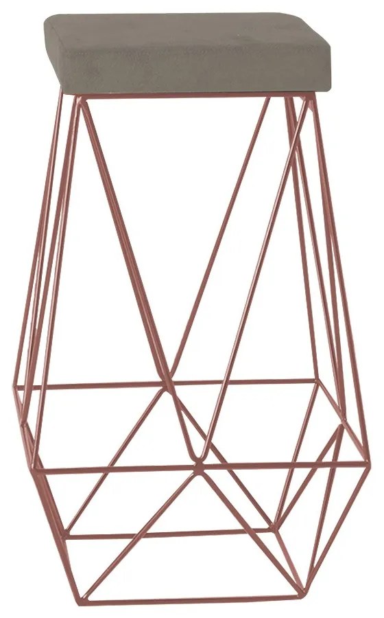 Banqueta Decorativa Kathy Base Bronze Veludo Cinza G41 - Gran Belo