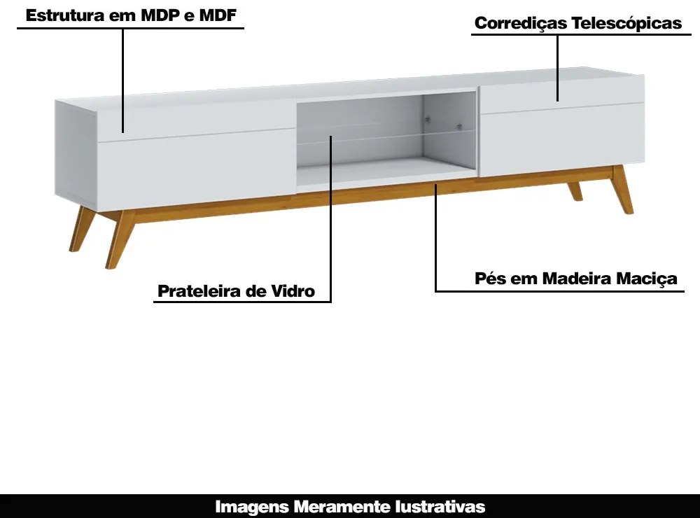 Rack Bancada 2 Gavetas 180cm Amy Branco Acetinado G29 - Gran Belo