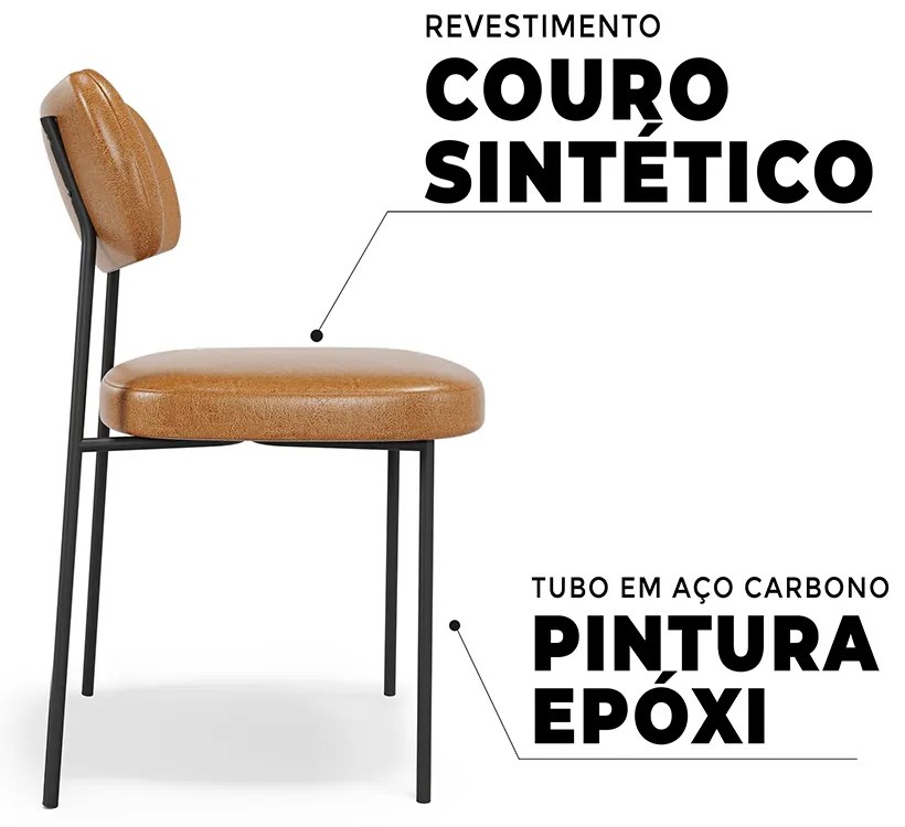 Cadeiras de Jantar Base Ferro Nile kit 2 Sintético PU A08 - D'Rossi - Caramelo