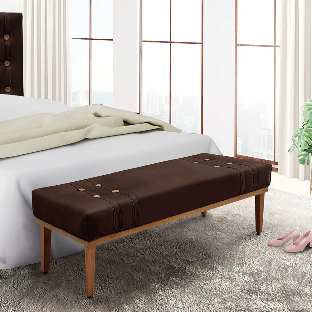 Divã Recamier Banco Base Madeira para Quarto Gênova 160cm Suede S04 - D'Rossi - Café