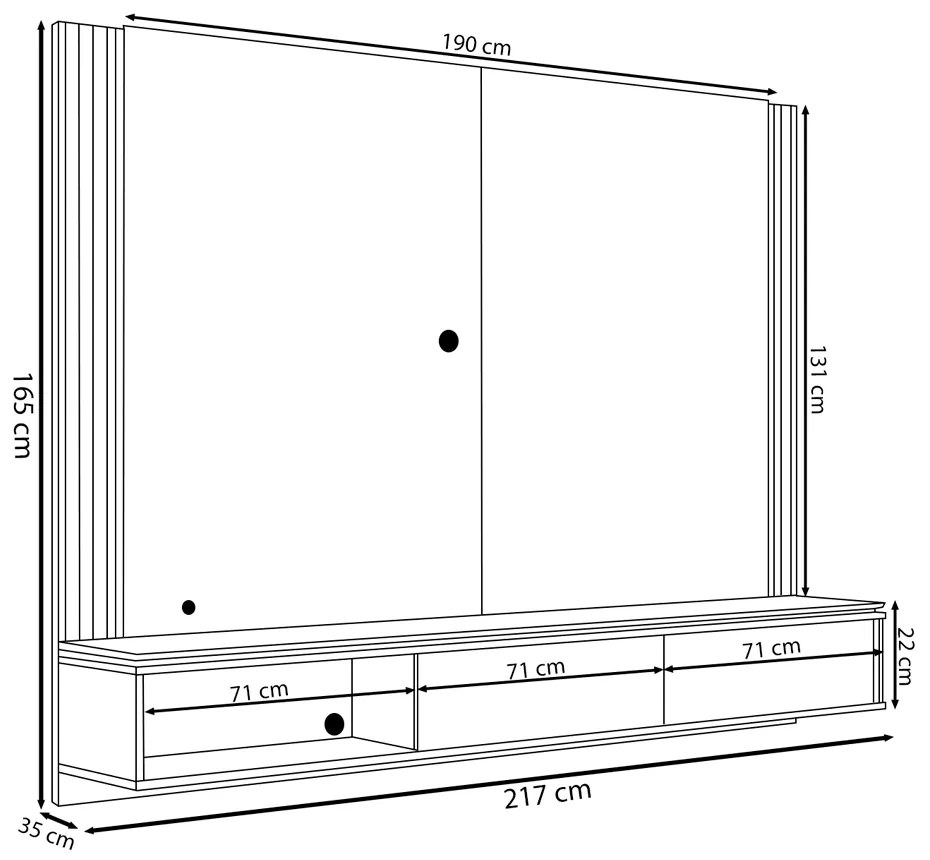Home Suspenso Soge para TV até 75 Fita LED Portas Deslizantes MDP/MDF 217cm Off White/Freijó G73 - Gran Belo