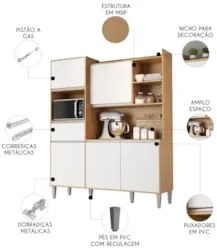 Armário de Cozinha Compacta 160cm 5 Portas Isabel Amêndoa/Branco - AJL