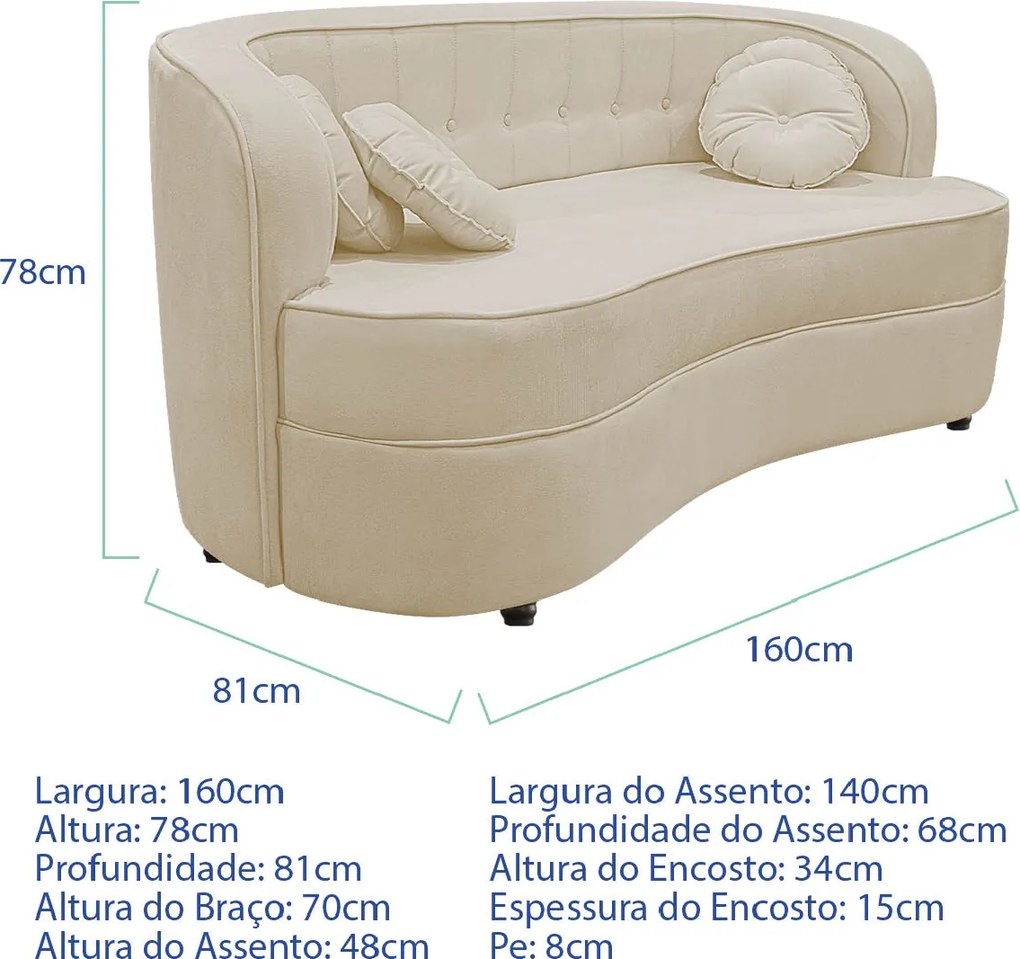 Sofá Curvo 2 Lugares Orgânico Sala Recepção Escritório Decorativo Luxo Panamá 160cm Suede
