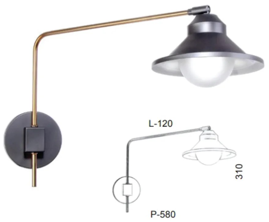 Arandela Haste Articulada Cúpula Aluminio Retro 12X58X31Cm Metal E Vid... (COBRE FOSCO, BRANCO (FOSCO))