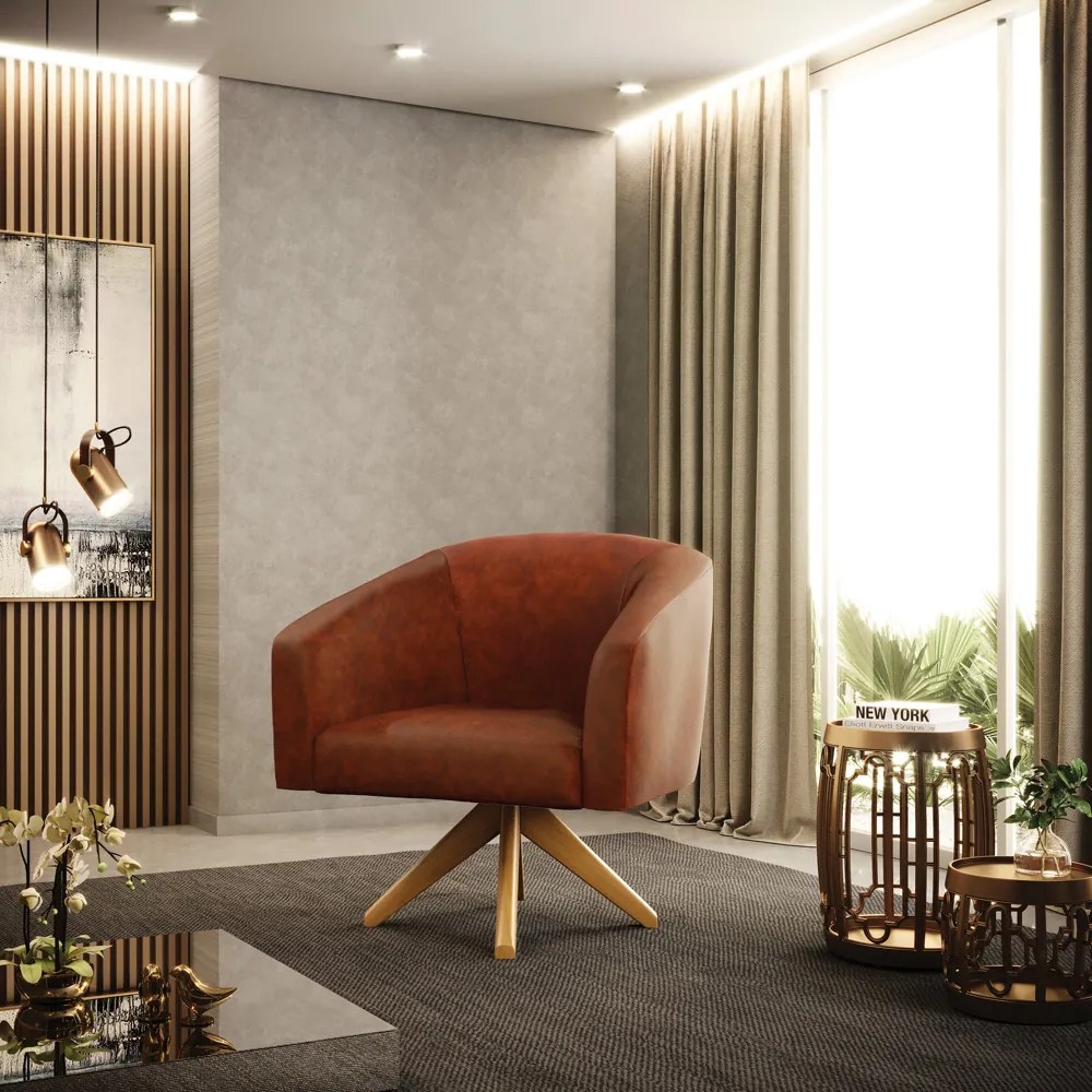 Poltrona Decorativa Giratória MA30 Stella Sintético PU Branco D03 - D'Rossi - Nozes